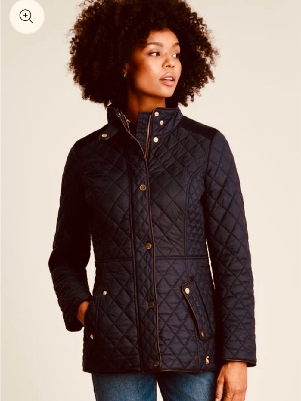 Joules Newdale Black Quilted Puffer Jacket with Gold Hardware